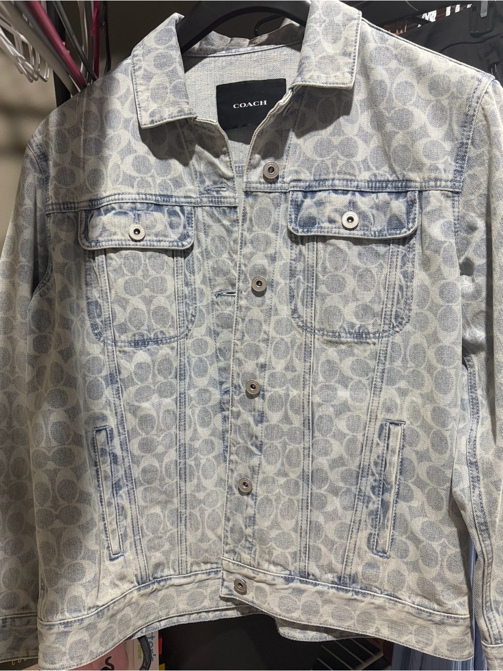 COACH Light Wash Signature Print Denim Jacket